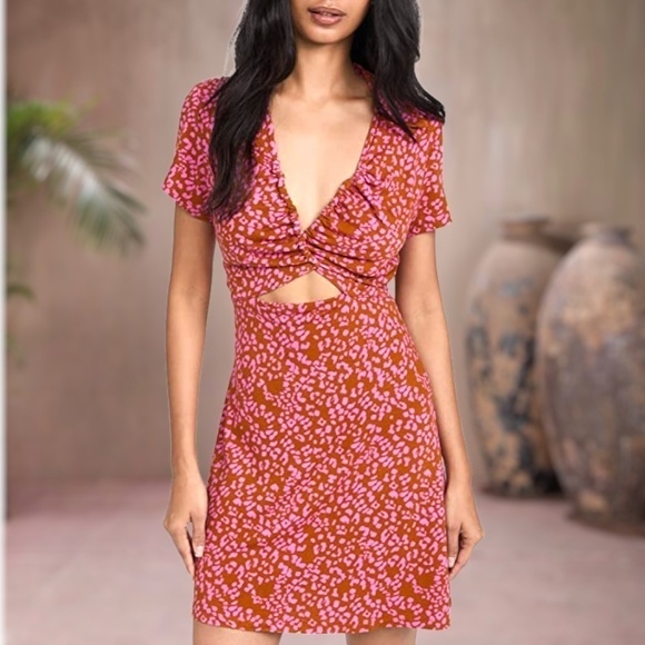 FREE PEOPLE Marseille Short Sleeve Adjustable Front Cut Out MiniDress NWT/LG - Picture 4 of 12